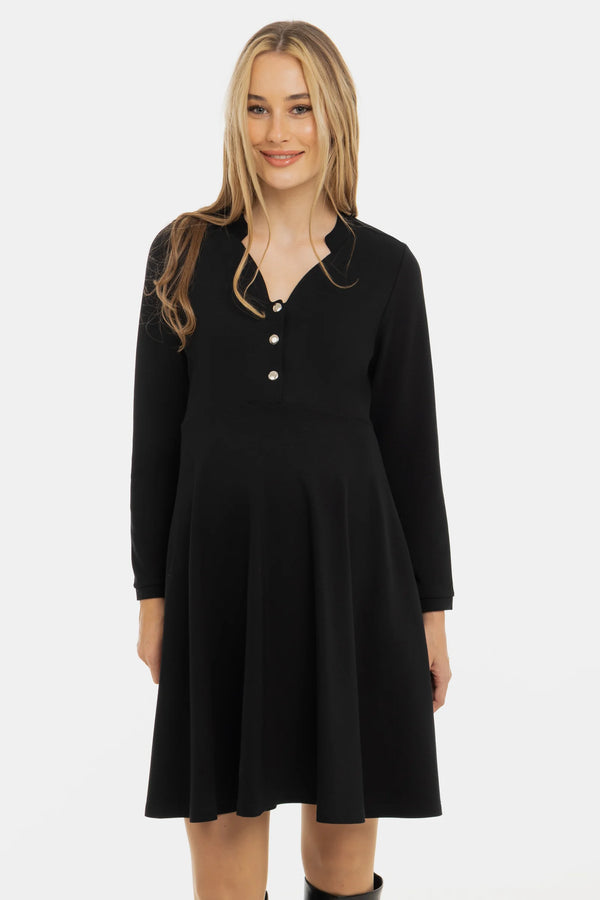Еластична рокля с тик-так копчета - черна