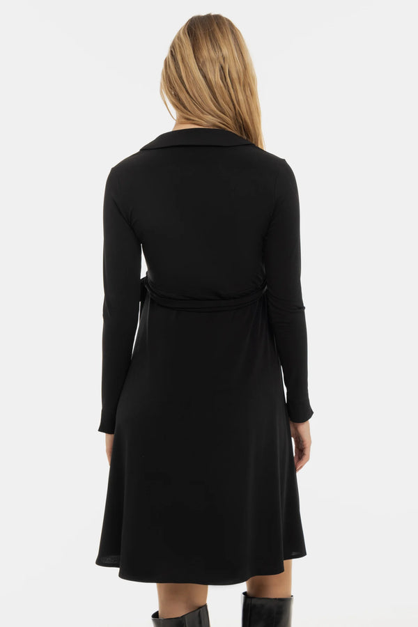 Ефирна рокля за бременни и кърмачки с прехвърляне - черна