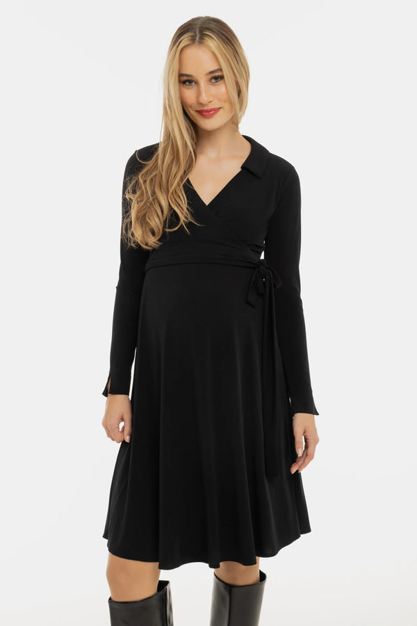 Ефирна рокля за бременни и кърмачки с прехвърляне - черна