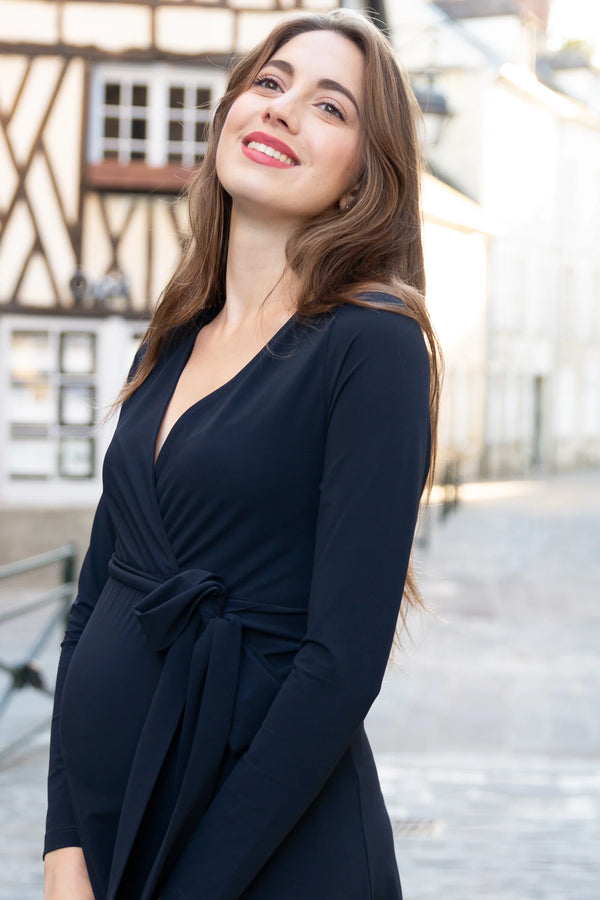 Разкроена рокля за бременни и кърмещи - тъмносиня