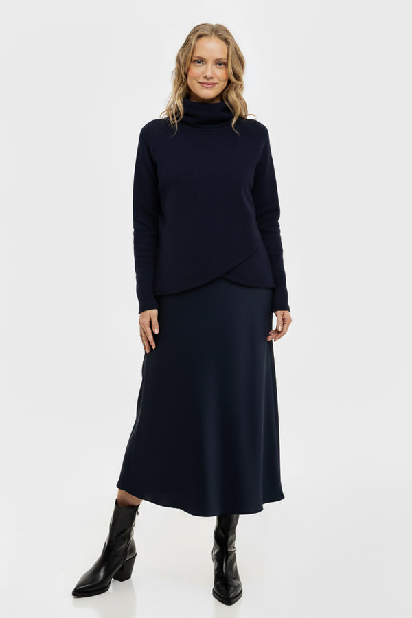 Сатенена пола за бременни - тъмносиня