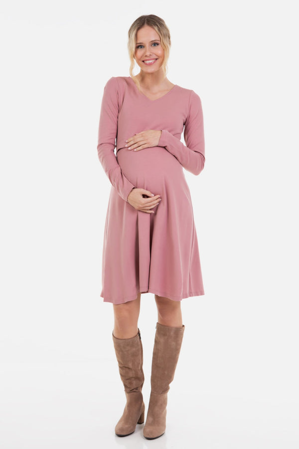 Елегантна рокля за бременни и кърмещи - пудра