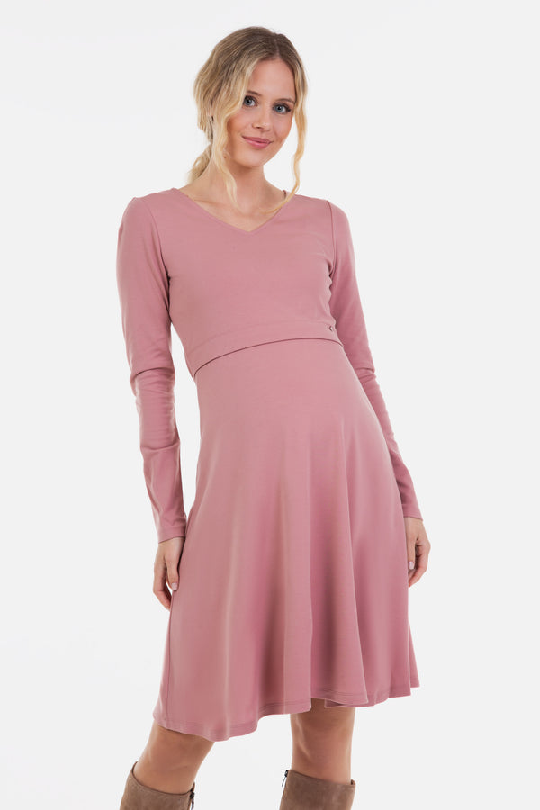 Елегантна рокля за бременни и кърмещи - пудра