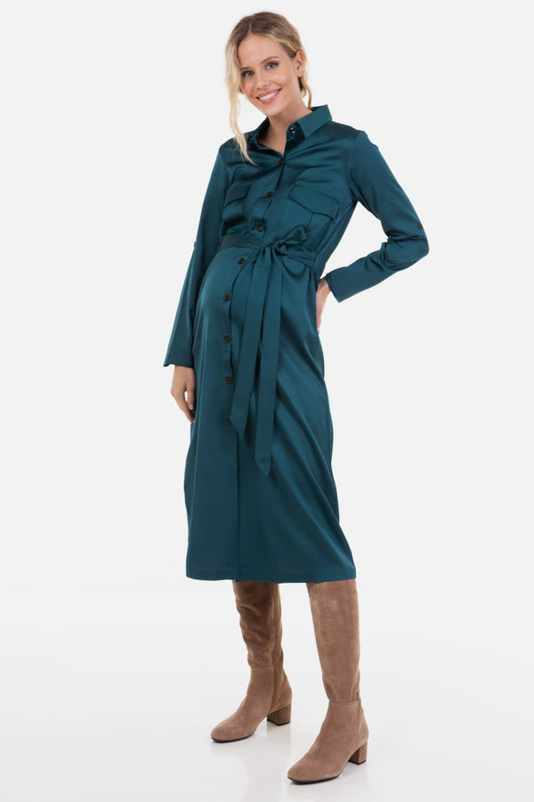 Дълга сатенирана рокля за бременни и кърмещи