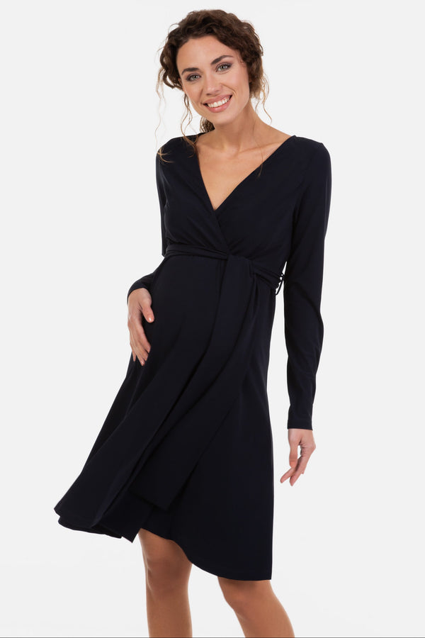 Разкроена рокля за бременни и кърмещи - тъмносиня