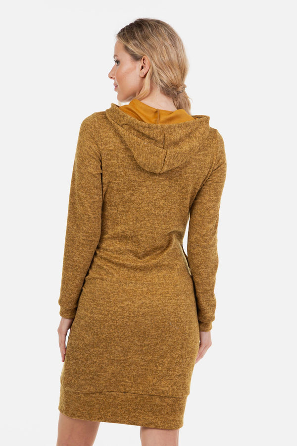 Рокля за бременни и кърмещи с качулка - охра