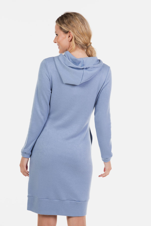 Рокля за бременни и кърмещи с качулка - светлосиня