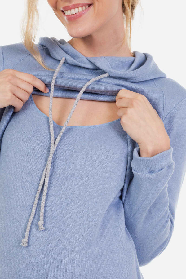 Рокля за бременни и кърмещи с качулка - светлосиня
