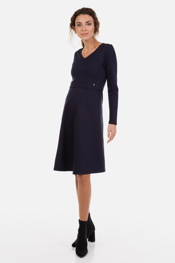 Елегантна тъмносиня рокля за бременни и кърмещи