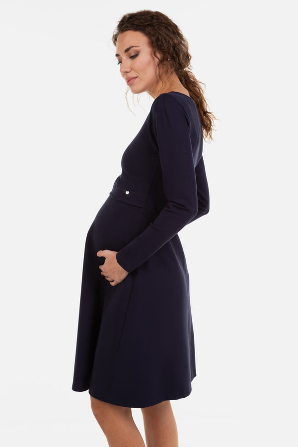 Елегантна тъмносиня рокля за бременни и кърмещи