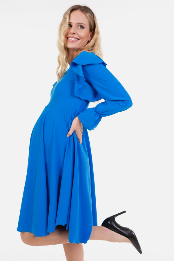 Ефирна рокля за бременни и кърмещи - синя