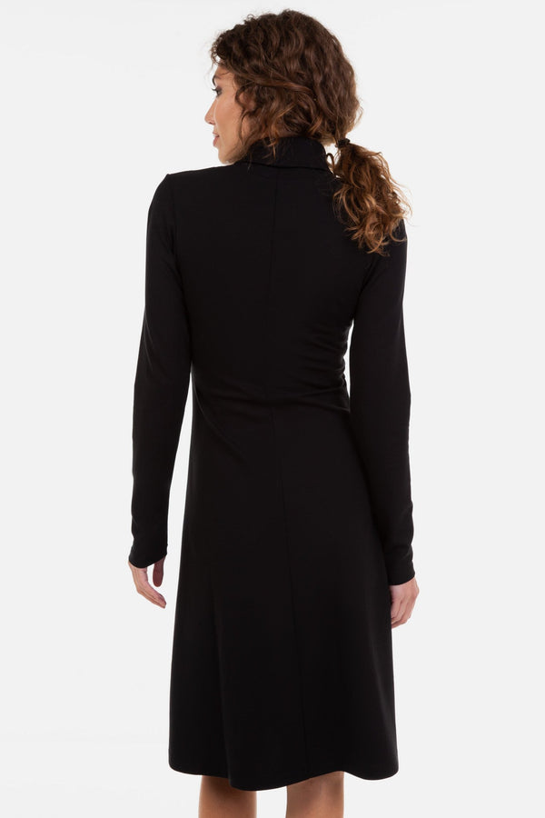 Разкроена рокля за бременни и кърмещи с поло яка - черна