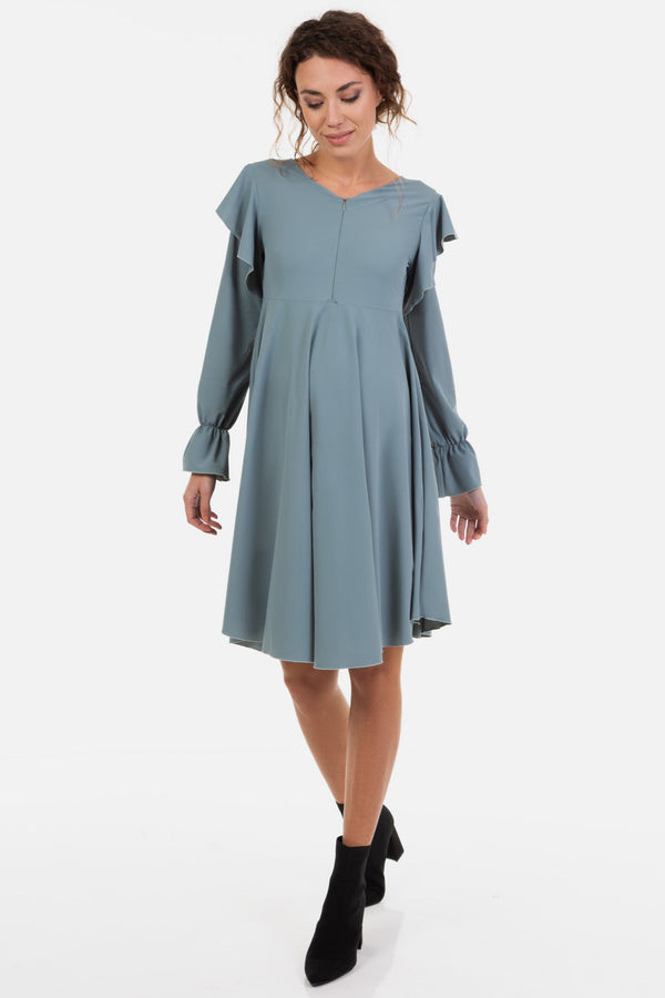 Ефирна рокля за бременни и кърмещи - сиво-синя