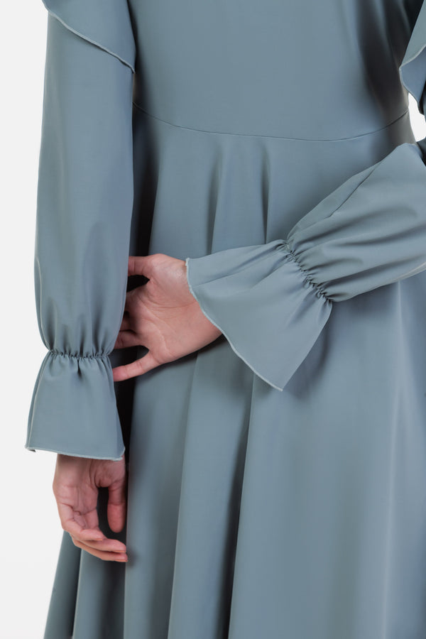 Ефирна рокля за бременни и кърмещи - сиво-синя