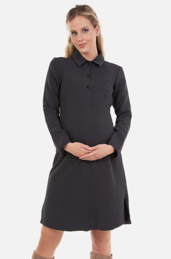 Рокля-риза за бременни и кърмещи от релефна материя - сива