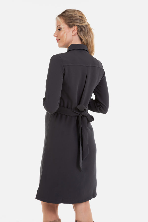 Рокля-риза за бременни и кърмещи от релефна материя - сива