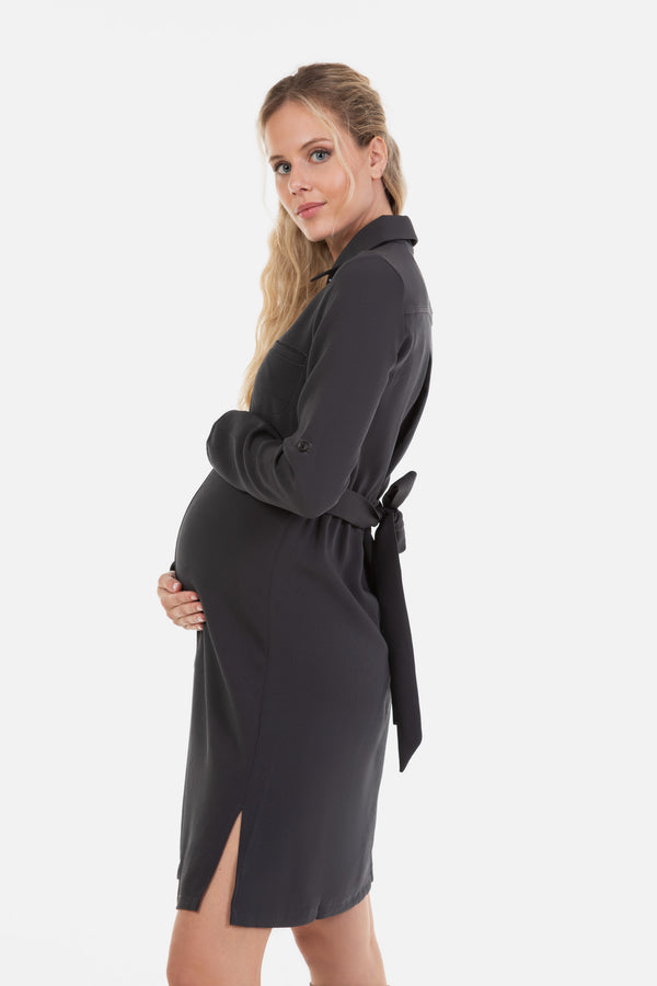 Рокля-риза за бременни и кърмещи от релефна материя - сива