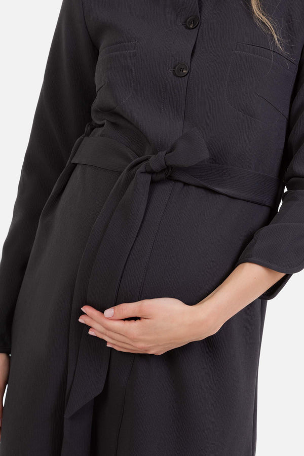 Рокля-риза за бременни и кърмещи от релефна материя - сива