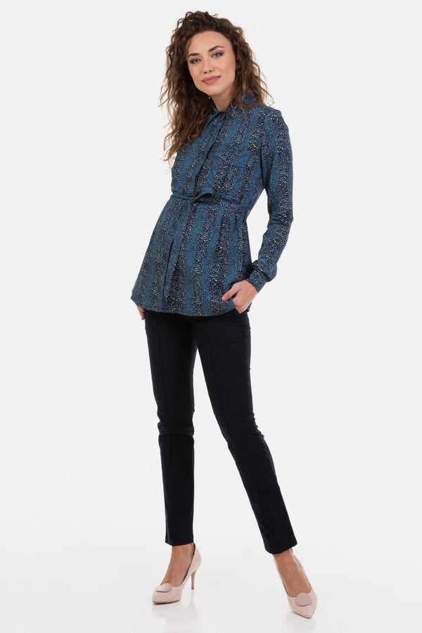 Тъмносин панталон с ръб за бременни и талия от органичен памук