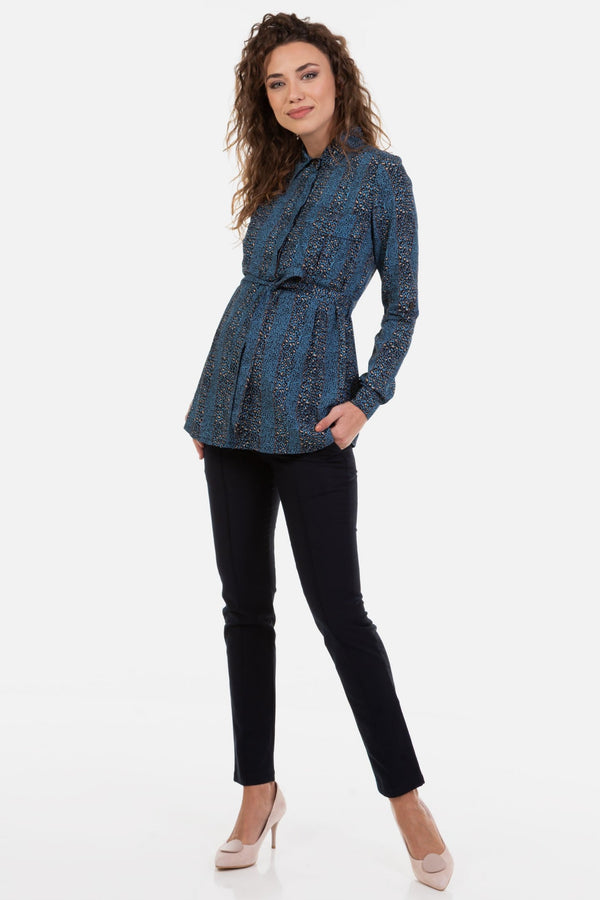 Риза за бременни и кърмещи с леопардов десен - синя