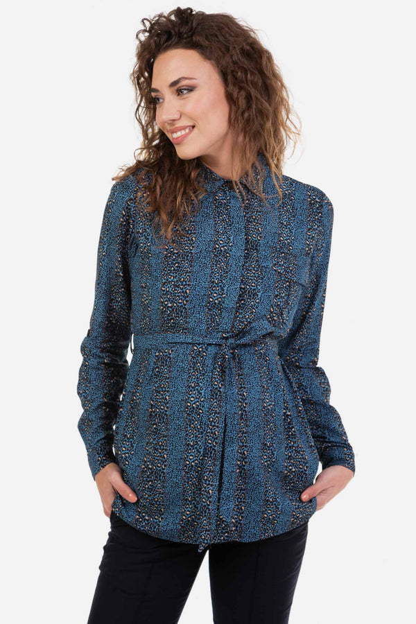 Риза за бременни и кърмещи с леопардов десен - синя