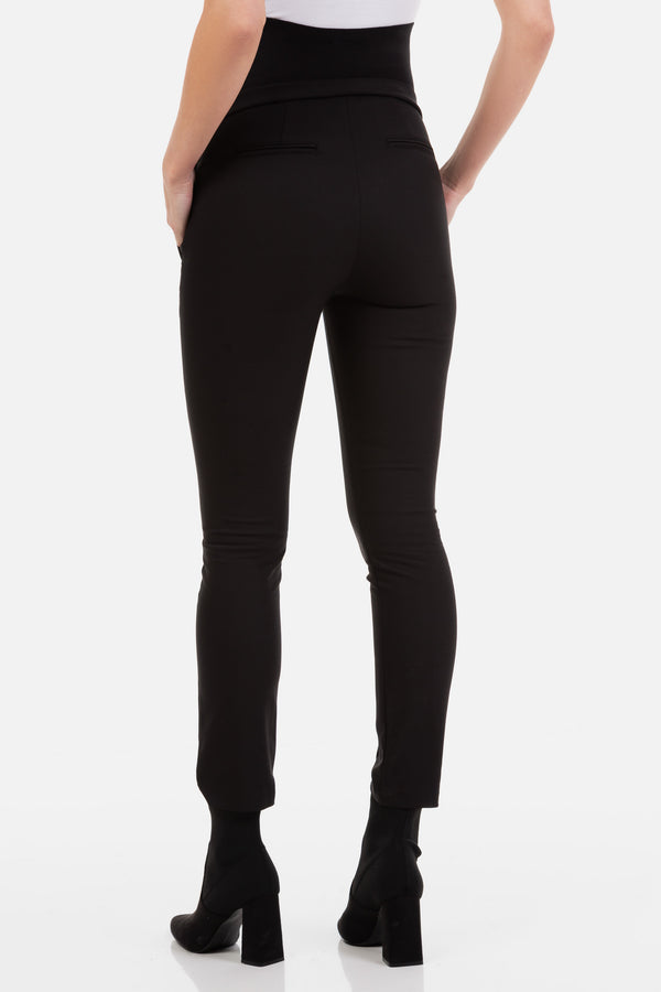 Черен панталон с ръб за бременни и талия от органичен памук