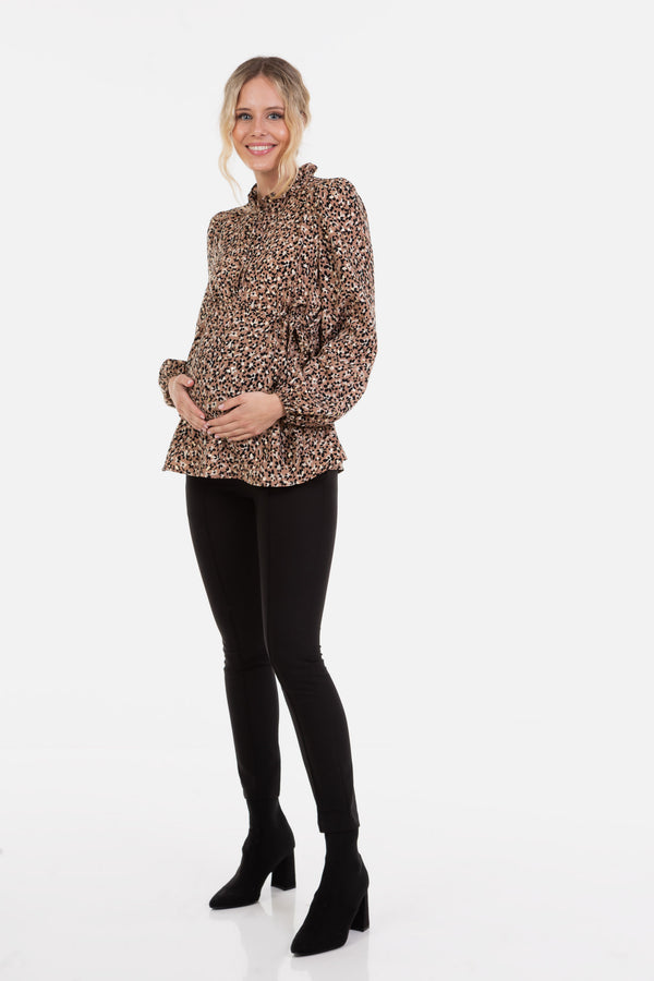 Черен панталон с ръб за бременни и талия от органичен памук