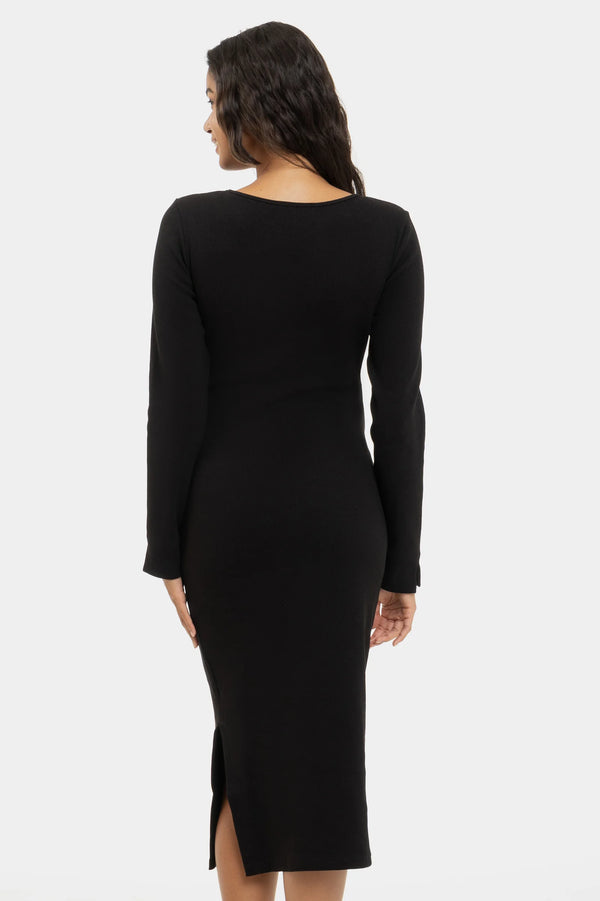 Рипсена памучна рокля за бременни и кърмещи - черна