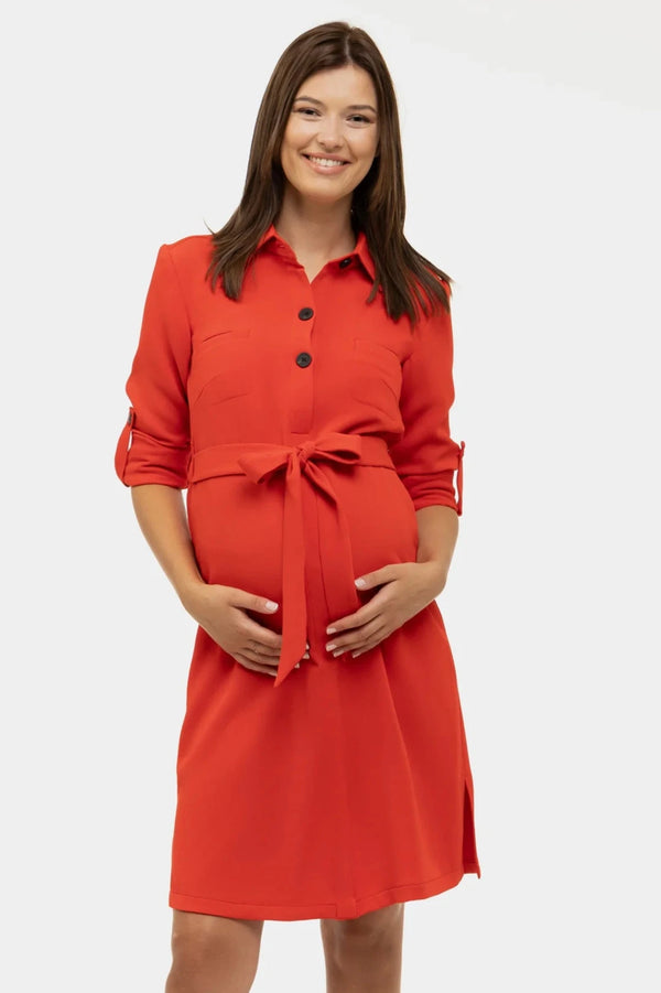 Рокля-риза за бременни и кърмещи от релефна материя - червена