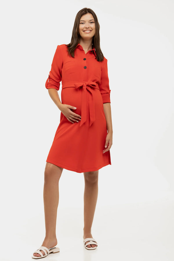 Рокля-риза за бременни и кърмещи от релефна материя - червена