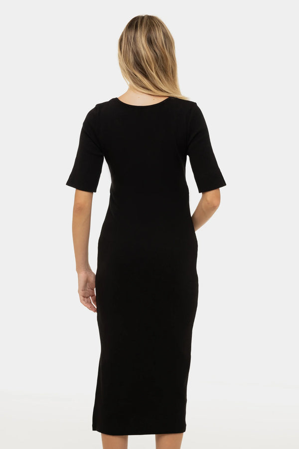 Памучна рипсена рокля за бременни и кърмещи - черна