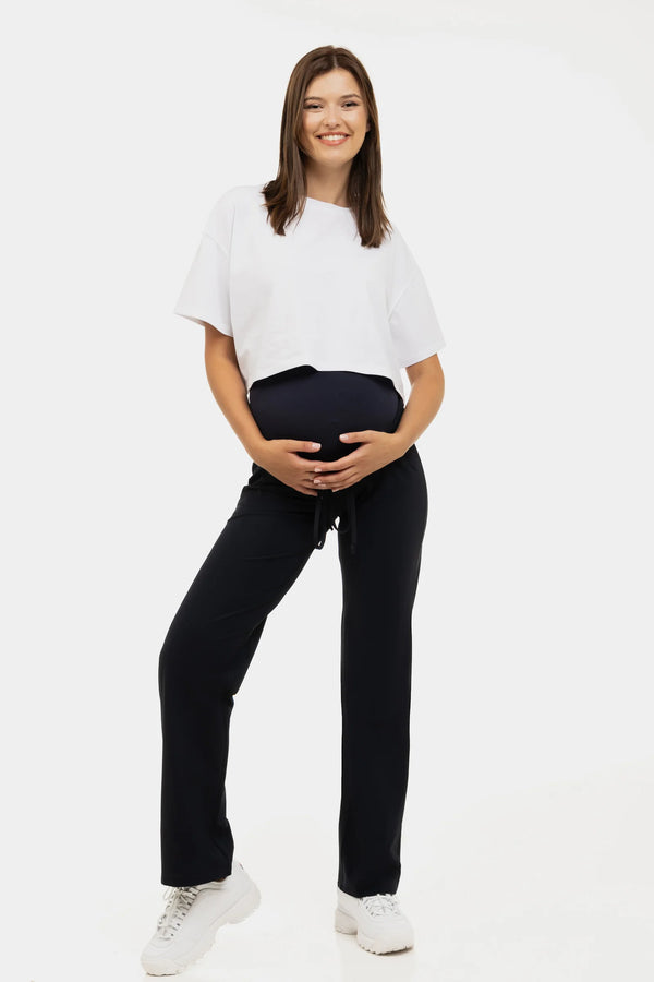 Спортно-елегантен панталон за бременни - тъмносин