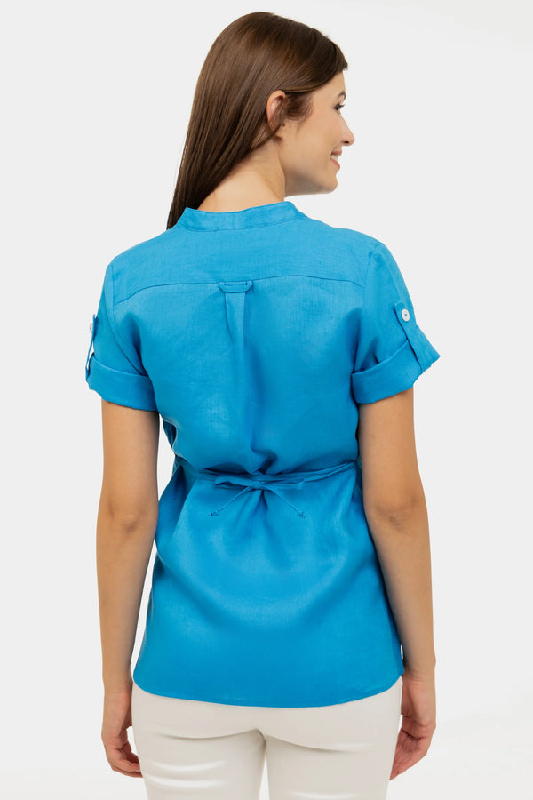 Ленена риза за бременни кърмещи - синя