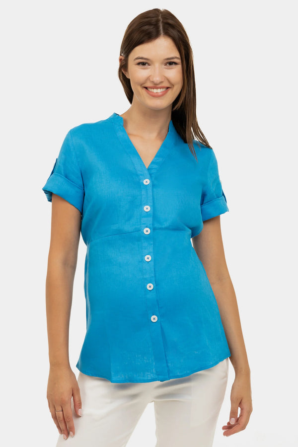 Ленена риза за бременни кърмещи - синя