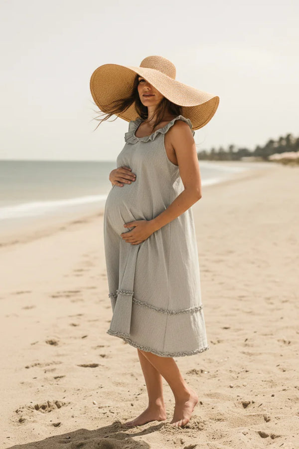 Памучна рокля за бременни с волани