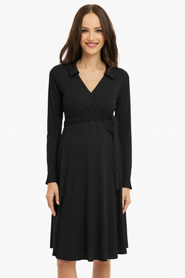 Ефирна рокля за бременни и кърмачки с прехвърляне - черна