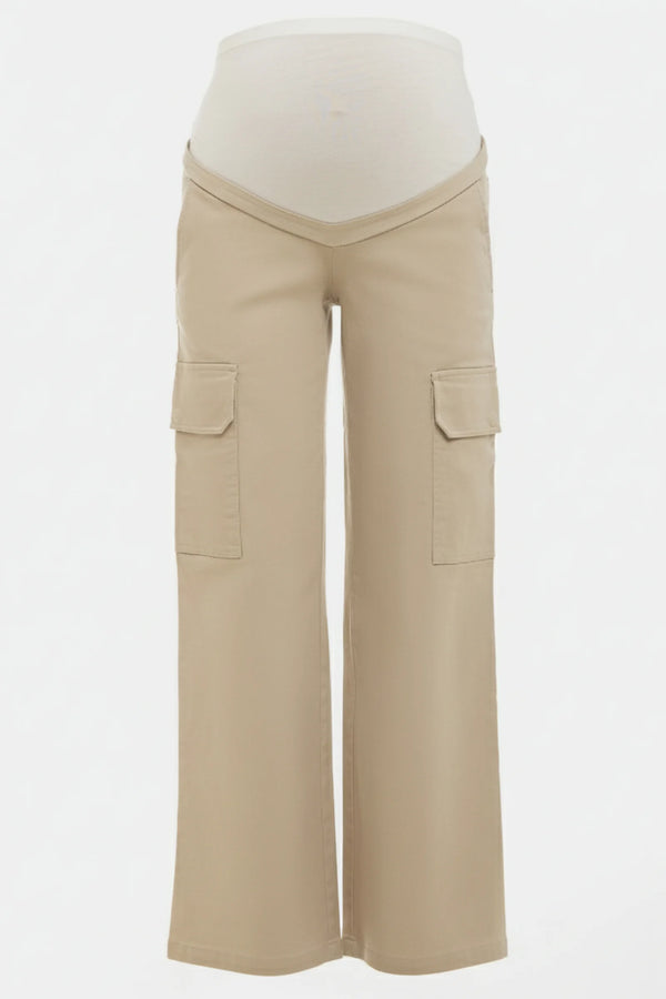 Памучен карго панталон за бременни - бежов