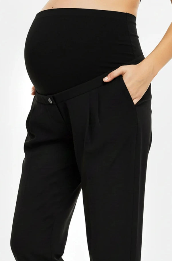 Разкроен черен панталон с плохи за бременни