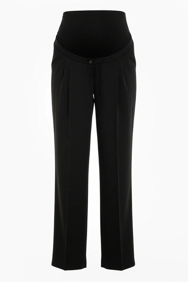 Разкроен черен панталон с плохи за бременни