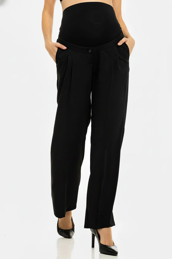 Разкроен черен панталон с плохи за бременни