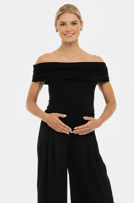 Елегантна блуза за бременни с паднали рамене - черна