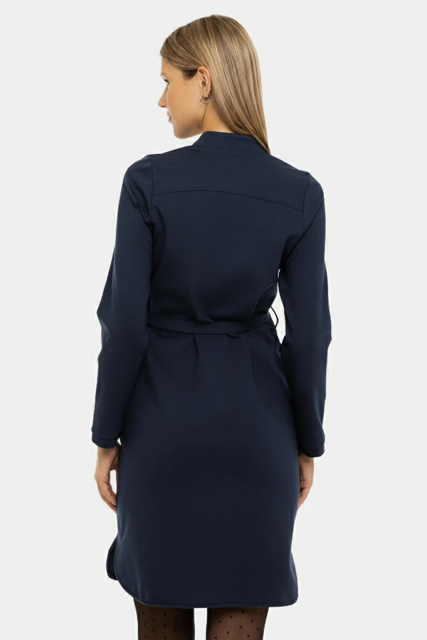 Еластична тъмносиня рокля за бременни и кърмещи