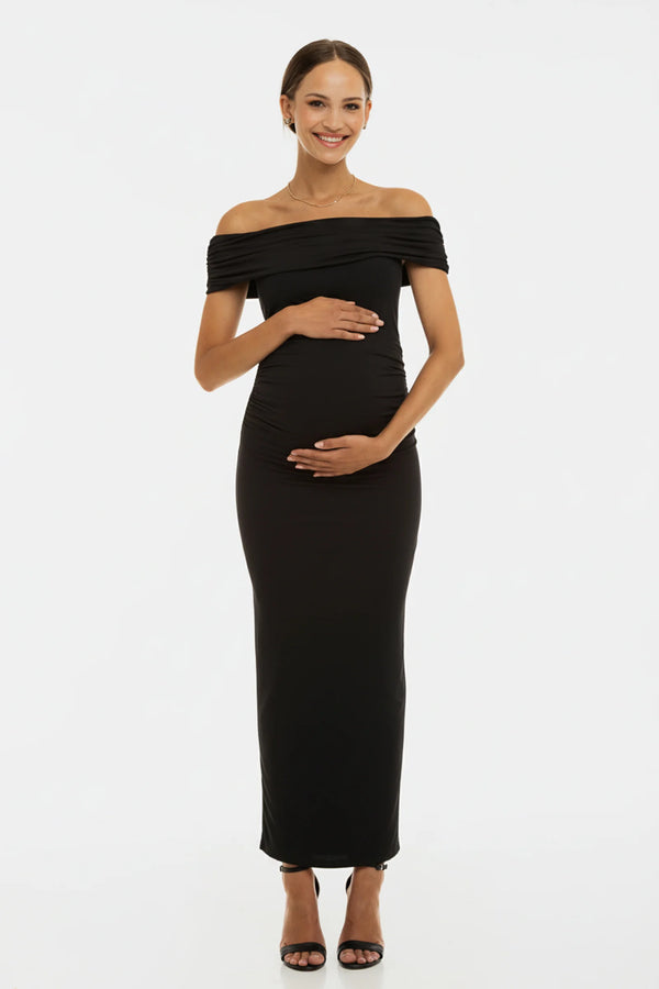 Официална рокля с набори за бременни - черна