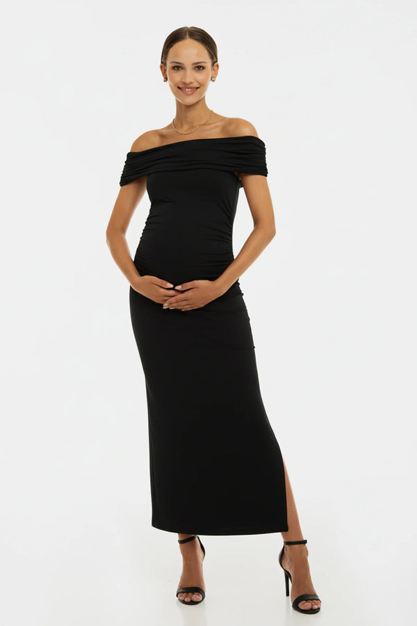 Официална рокля с набори за бременни - черна