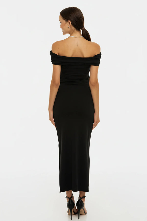 Официална рокля с набори за бременни - черна