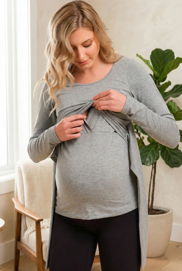 Памучна блуза за бременни и кърмещи с колан