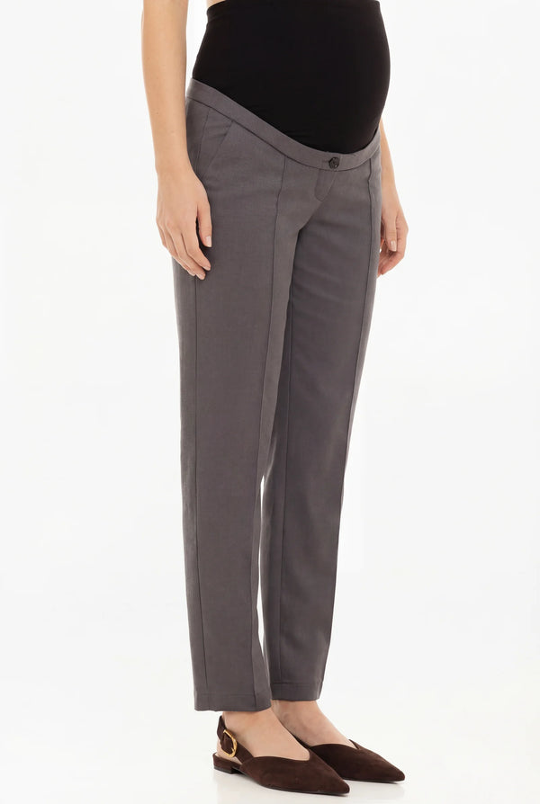 Офис панталон за бременни от вълнена смес - графит