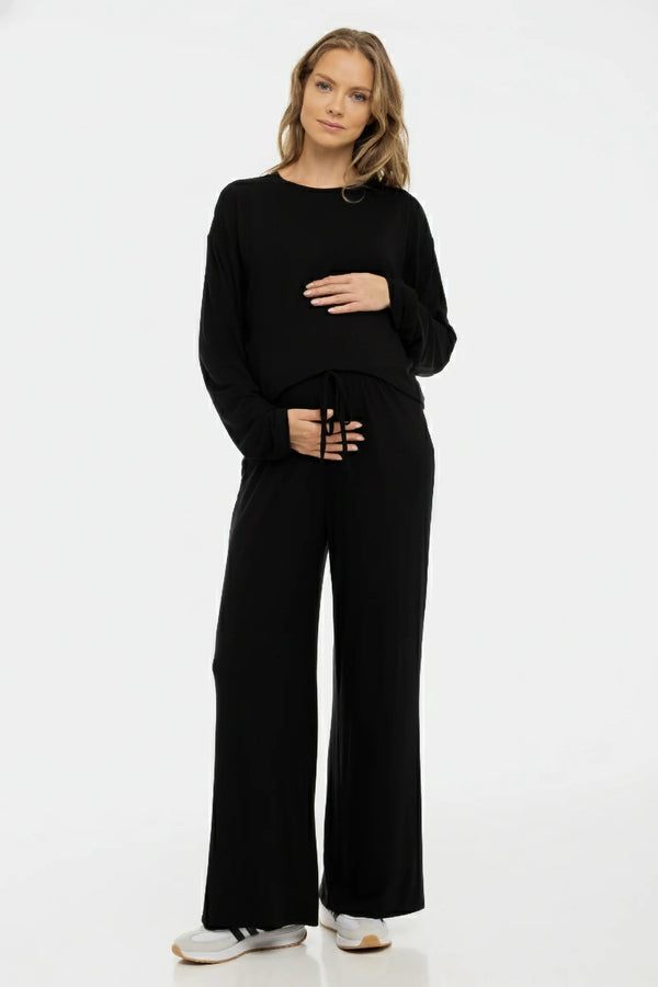 Мек разкроен панталон за бременни от модал - черен