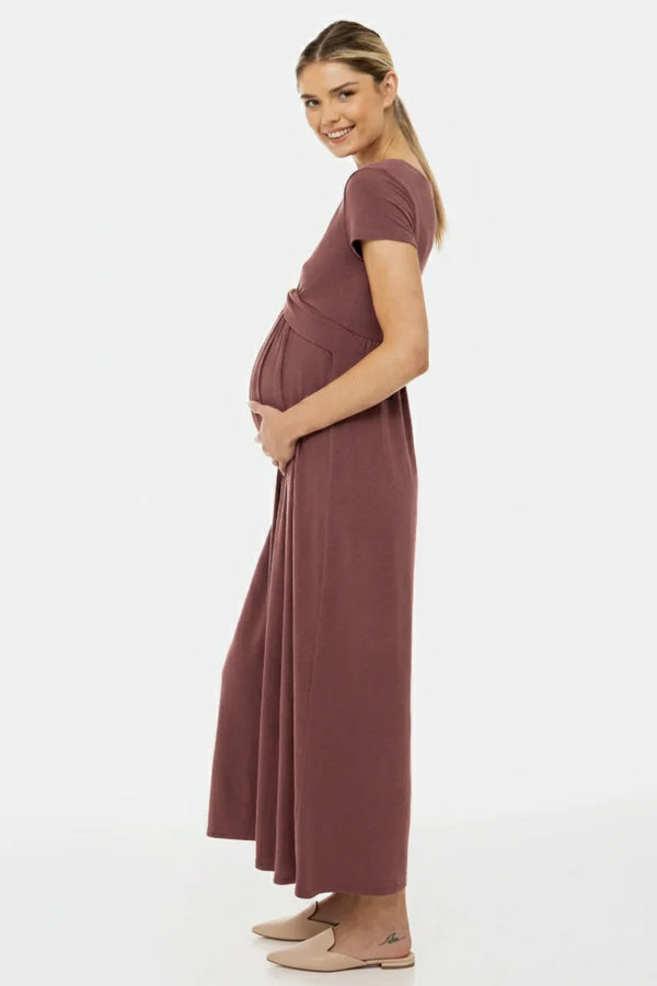 Рокля за бременни и кърмещи с декоративен колан – пепел от рози