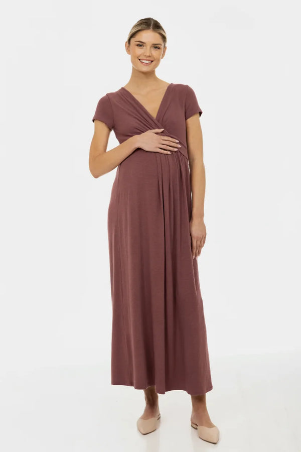 Рокля за бременни и кърмещи с декоративен колан – пепел от рози